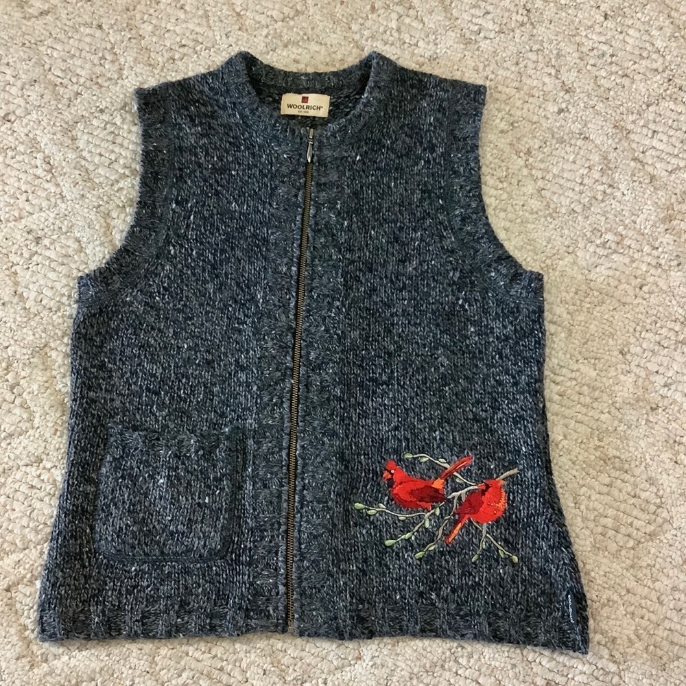 WOOLRICH “Black Heather” Wool Cardinal Sweater Vest SZ-S Petite - Picture 1 of 11